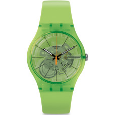 Swatch Kiwi Vibes SUOG118 – Αναλογικό Unisex Ρολόι με Διάφανη Πράσινη Κάσα και Σιλικόνη Λουράκι